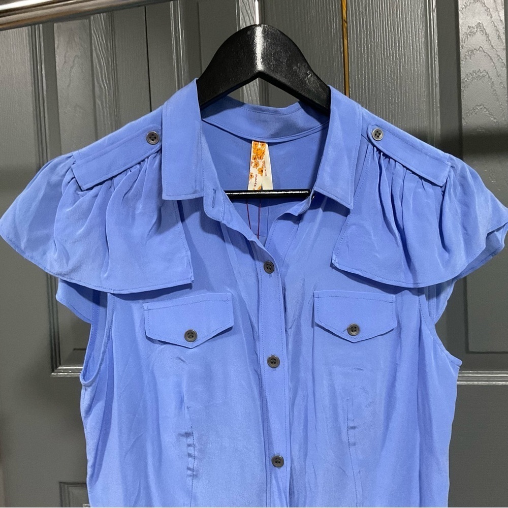 Maeve Anthropologie Womens Powder Blue Silk Collar Cap Sleeve Blouse Size 6 - Picture 10 of 12